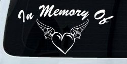 In Memory Of Heart With Wings Christian Car or Truck Window Decal Sticker
