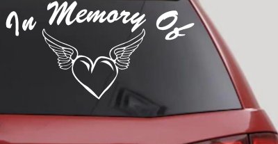 In Memory Of Heart With Wings Car or Truck Vinyl Window Decal Sticker