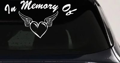 In Memory Of Heart With Wings Car or Truck Vinyl Window Decal Sticker
