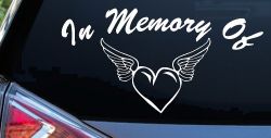 In Memory Of Heart With Wings Christian Car or Truck Window Decal Sticker
