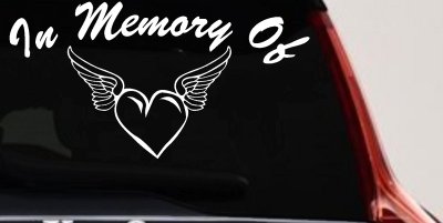 In Memory Of Heart With Wings Car or Truck Vinyl Window Decal Sticker