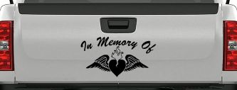 In Memory Of Heart With Wings Christian Car or Truck Window Decal Sticker (Black)