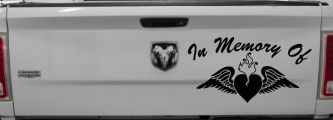 In Memory Of Heart With Wings Christian Car or Truck Window Decal Sticker (Black)