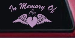 In Memory Of Heart With Wings Christian Car or Truck Window Decal Sticker (Lilac)