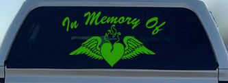 In Memory Of Heart With Wings Car or Truck Vinyl Window Decal Sticker (Lime)