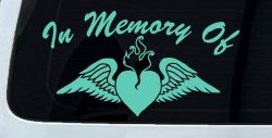 In Memory Of Heart With Wings Christian Car or Truck Window Decal Sticker (Mint)