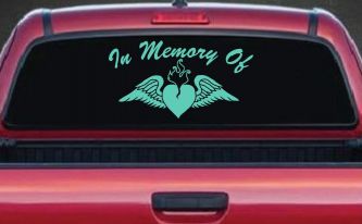 In Memory Of Heart With Wings Christian Car or Truck Window Decal Sticker (Mint)