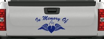 In Memory Of Heart With Wings Christian Car or Truck Window Decal Sticker (Navy)