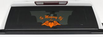 In Memory Of Heart With Wings Christian Car or Truck Window Decal Sticker (Orange)