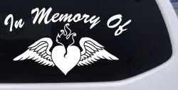 In Memory Of Heart With Wings Christian Car or Truck Window Decal Sticker