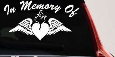 In Memory Of Heart With Wings Car or Truck Vinyl Window Decal Sticker