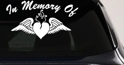 In Memory Of Heart With Wings Car or Truck Vinyl Window Decal Sticker