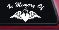 In Memory Of Heart With Wings Christian Car or Truck Window Decal Sticker
