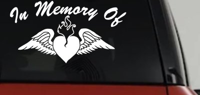 In Memory Of Heart With Wings Car or Truck Vinyl Window Decal Sticker