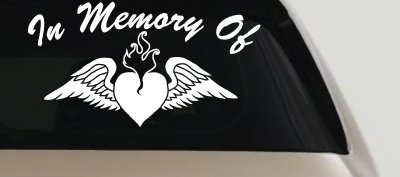 In Memory Of Heart With Wings Car or Truck Vinyl Window Decal Sticker