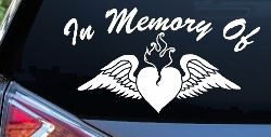 In Memory Of Heart With Wings Christian Car or Truck Window Decal Sticker