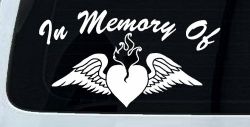 In Memory Of Heart With Wings Christian Car or Truck Window Decal Sticker
