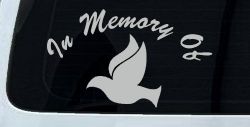 In Memory Of Dove Christian Car or Truck Window Decal Sticker (Light Gray)