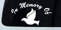 In Memory Of Dove Christian Car or Truck Window Decal Sticker