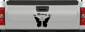In Memory Of Butterfly with Cross Christian Car or Truck Window Decal Sticker (Black)