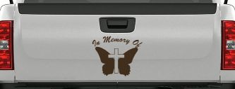 In Memory Of Butterfly with Cross Car or Truck Vinyl Window Decal Sticker (Brown)