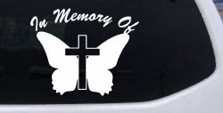In Memory Of Butterfly with Cross Christian Car or Truck Window Decal Sticker
