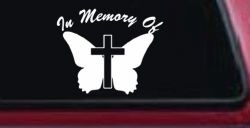 In Memory Of Butterfly with Cross Christian Car or Truck Window Decal Sticker