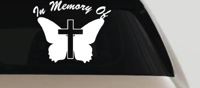 In Memory Of Butterfly with Cross Car or Truck Vinyl Window Decal Sticker