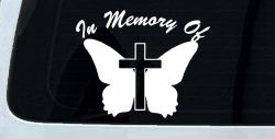 In Memory Of Butterfly with Cross Christian Car or Truck Window Decal Sticker