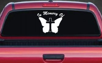 In Memory Of Butterfly with Cross Christian Car or Truck Window Decal Sticker