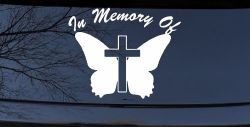 In Memory Of Butterfly with Cross Christian Car or Truck Window Decal Sticker