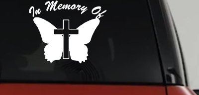 In Memory Of Butterfly with Cross Car or Truck Vinyl Window Decal Sticker