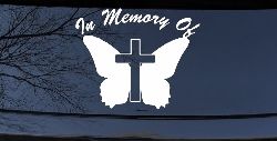 In Memory Of Butterfly with Cross Christian Car or Truck Window Decal Sticker