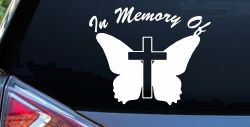 In Memory Of Butterfly with Cross Christian Car or Truck Window Decal Sticker