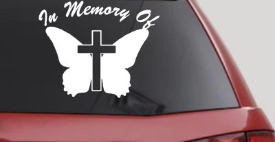 In Memory Of Butterfly with Cross Car or Truck Vinyl Window Decal Sticker