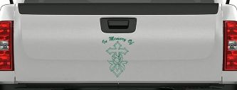 In Memory Of Rose and Cross Christian Car or Truck Window Decal Sticker (Dark Green)