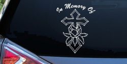 In Memory Of Rose and Cross Christian Car or Truck Window Decal Sticker