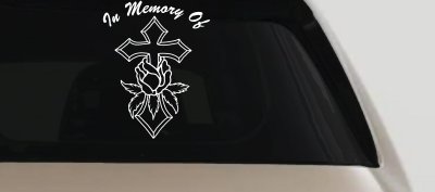 In Memory Of Rose and Cross Car or Truck Vinyl Window Decal Sticker