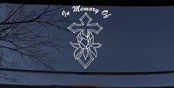 In Memory Of Rose and Cross Christian Car or Truck Window Decal Sticker