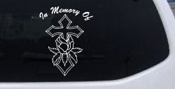 In Memory Of Rose and Cross Christian Car or Truck Window Decal Sticker