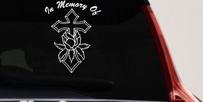 In Memory Of Rose and Cross Car or Truck Vinyl Window Decal Sticker