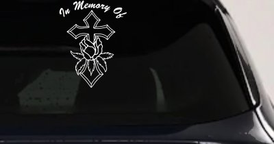 In Memory Of Rose and Cross Car or Truck Vinyl Window Decal Sticker