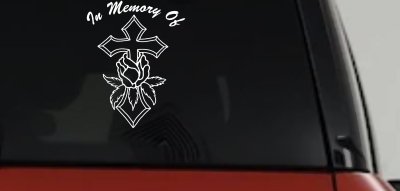 In Memory Of Rose and Cross Car or Truck Vinyl Window Decal Sticker