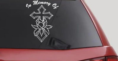 In Memory Of Rose and Cross Car or Truck Vinyl Window Decal Sticker