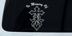 In Memory Of Rose and Cross Christian Car or Truck Window Decal Sticker