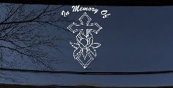 In Memory Of Rose and Cross Christian Car or Truck Window Decal Sticker