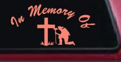 In Memory Of Fireman at Cross Car or Truck Vinyl Window Decal Sticker (Coral)