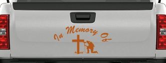 In Memory Of Fireman at Cross Car or Truck Vinyl Window Decal Sticker (Nut Brown)