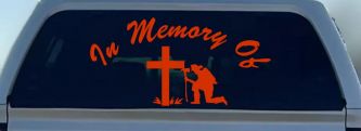 In Memory Of Fireman at Cross Car or Truck Vinyl Window Decal Sticker (Orange Red)