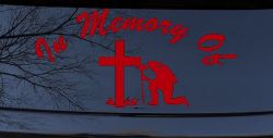 In Memory Of Fireman at Cross Car or Truck Vinyl Window Decal Sticker (Red)